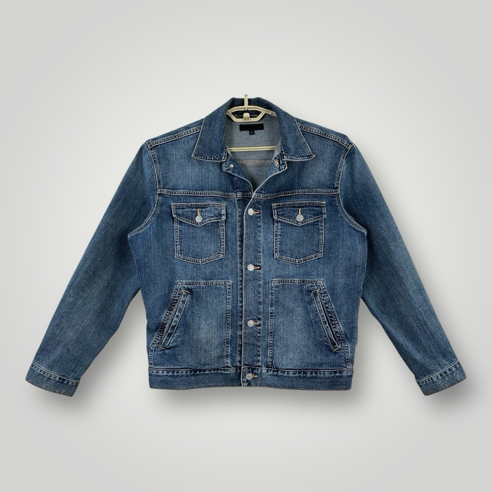 Uniqlo Trucker Jacket‎ Biker Blue Jean Denim Mens MEDIUM Western Grunge